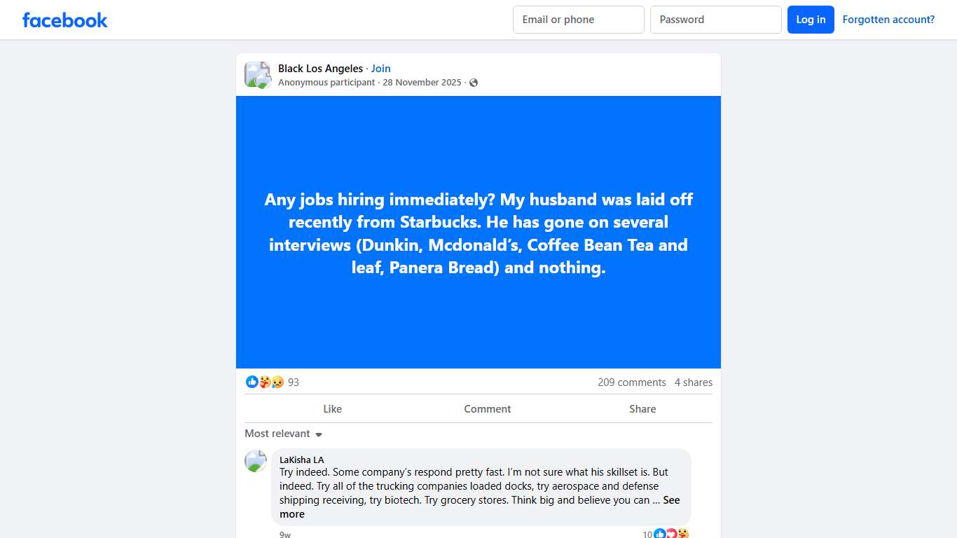 Black Los Angeles Any jobs hiring immediately Facebook